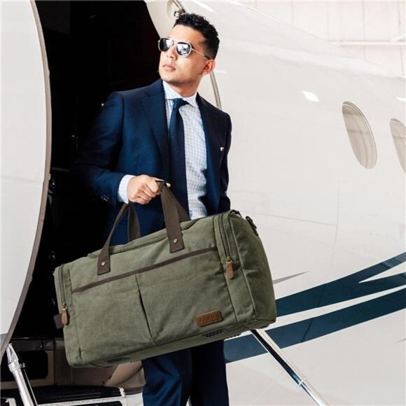 Large Canvas Travel Duffel Bag Weekend Overnight Bag with Shoes - Picture 9 of 14